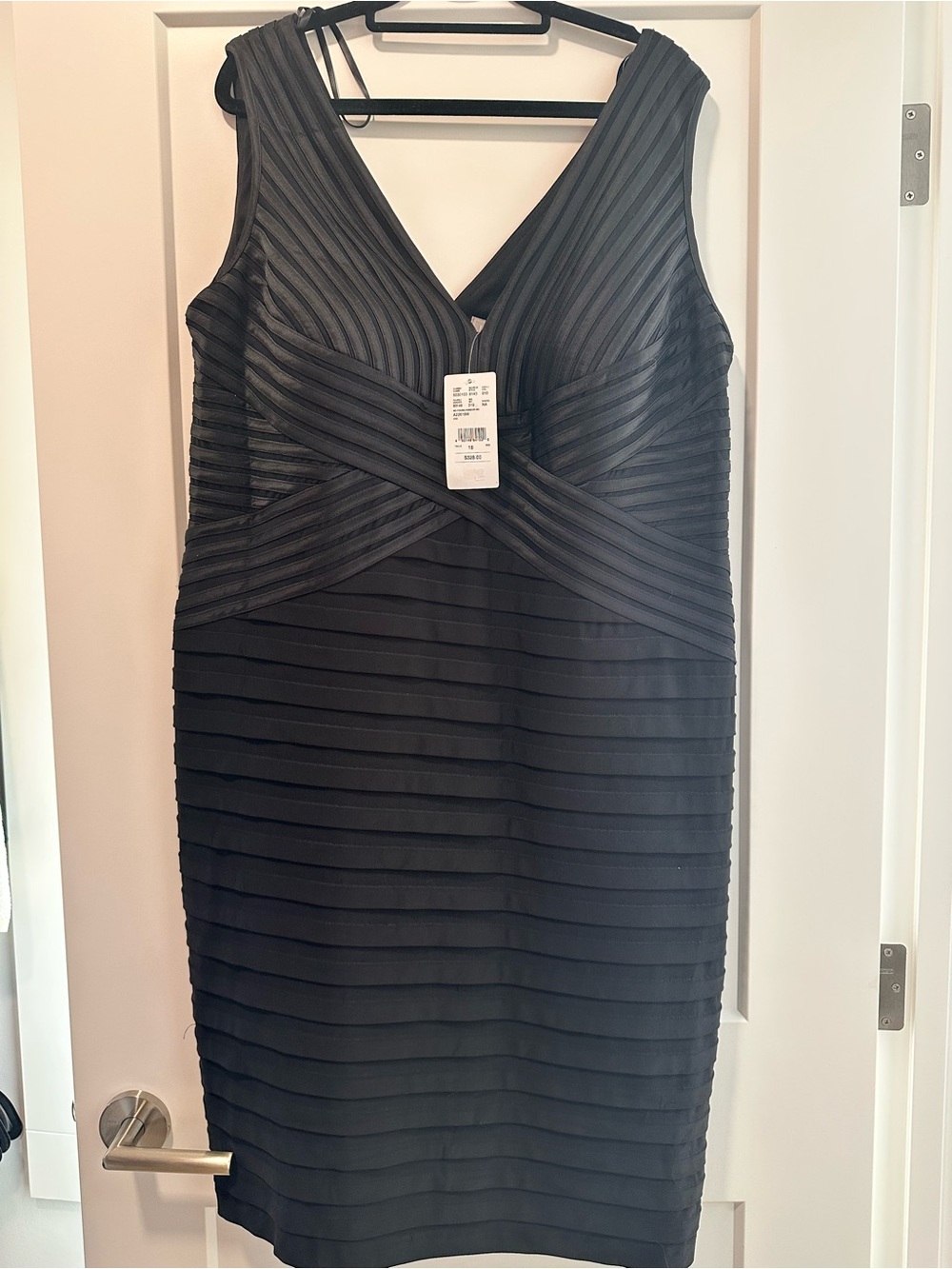 Sleeveless Black V-Neck Layered Sheath Dress